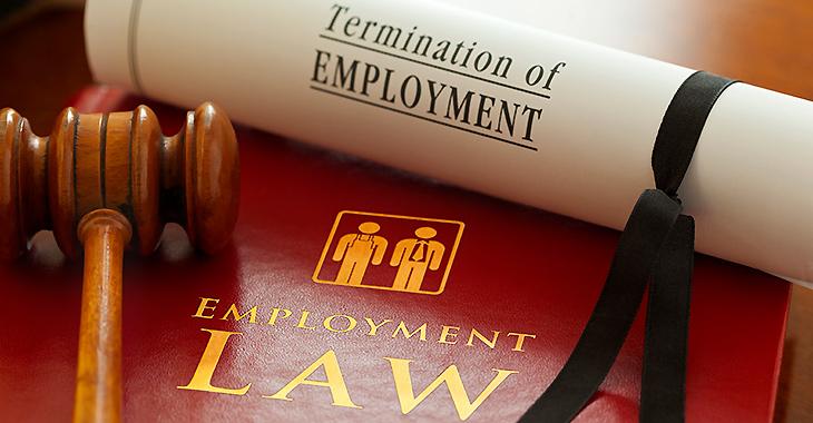 Termination of Employment on scroll, Gavel, Employment Law Pamphlet